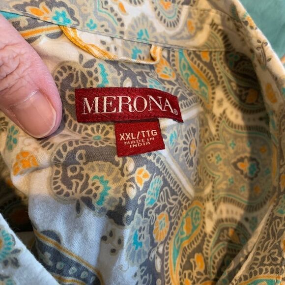 Merona 2 pc Women's XXL teal paisley button down and cream v neck peasant tops - Picture 9 of 16